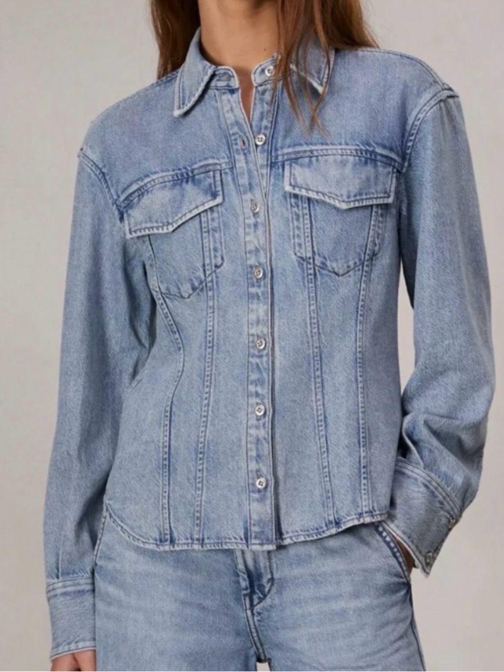 NWT, rag & bone -  Faded Acid-Wash blue denim shacket